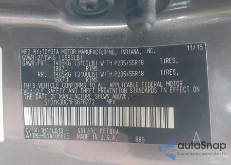 2015 Toyota Sienna Limited Premium 7 Passenger из США, поврежденный, VIN 5TDYK3DC1FS676272